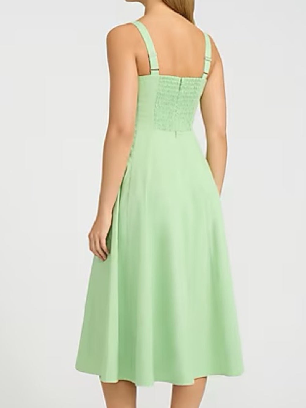 Express Sz XS Mint Square Neck Seamed Smocked Back Midi Dress With Pockets NWOT - Picture 2 of 13